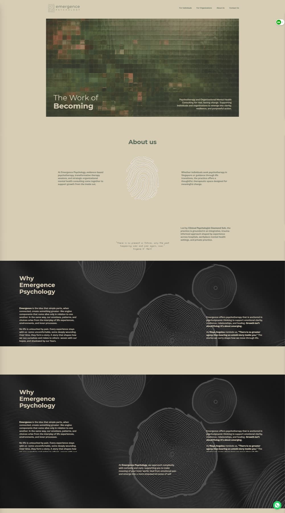 Emergence homepage mock (The Work of Becoming)
